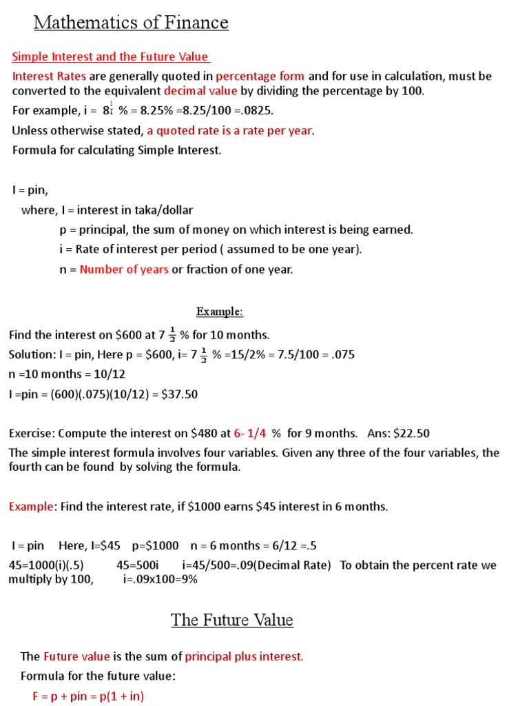 Simple Interest and Future Value Calculations | PDF | Percentage ...