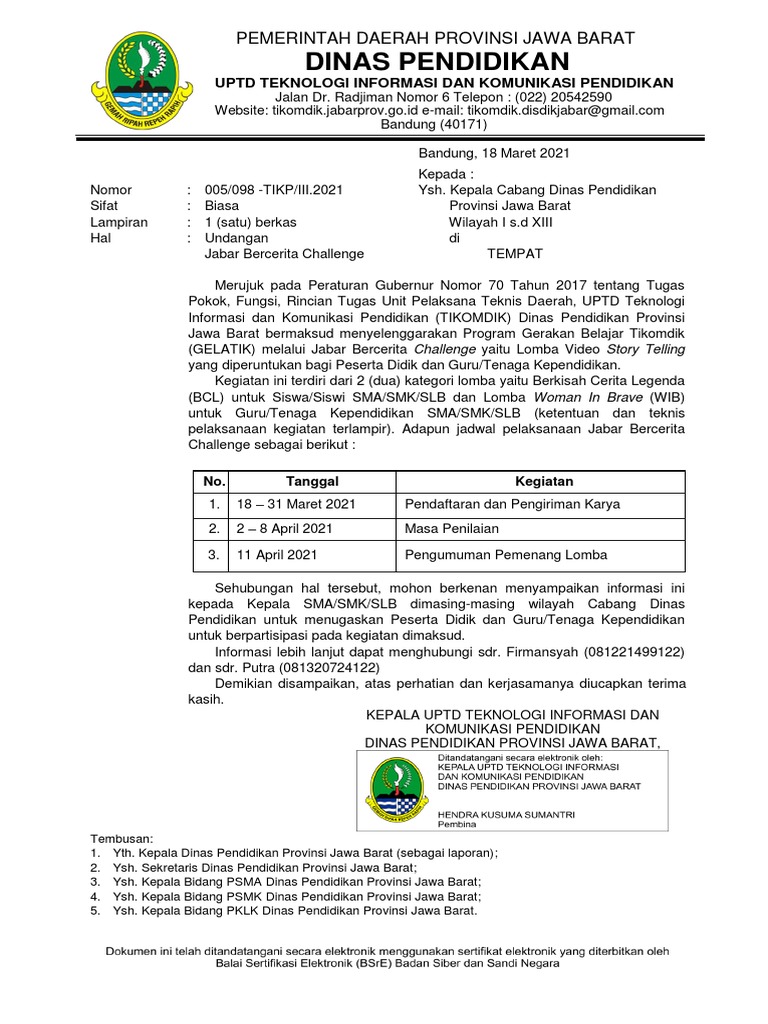 Surat Pemberitahuan Jabar Bercerita Challenge - Sign | PDF
