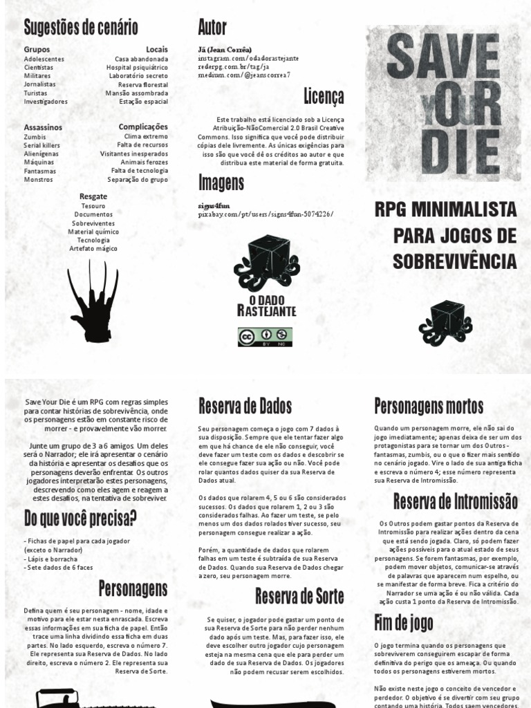 Save Your Die: RPG gratuito de horror de sobrevivência em português! -  RedeRPG