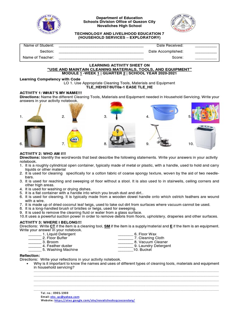 Housekeeping Cleaning Tools & Equipment: Josef Carlronald C. Valdenarro TLE  Grade 7-St. Anne