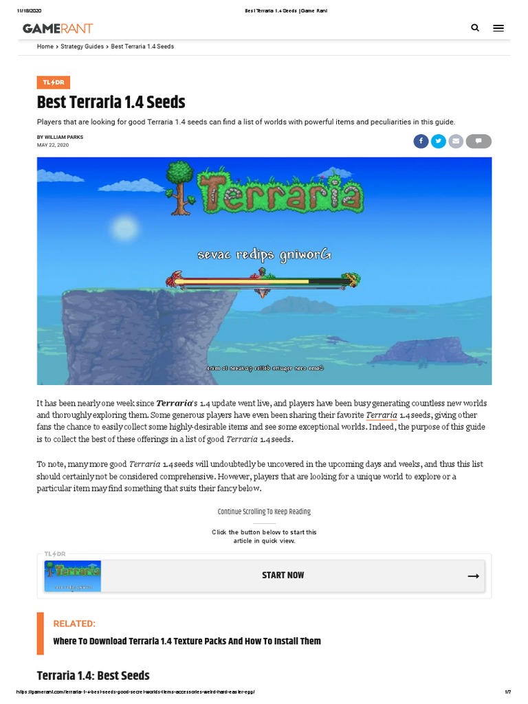 Best Terraria 1.4 Seeds Game Rant PDF Leisure Sports