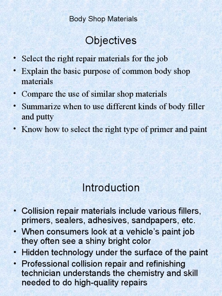 Objectives Body Shop Materials PDF