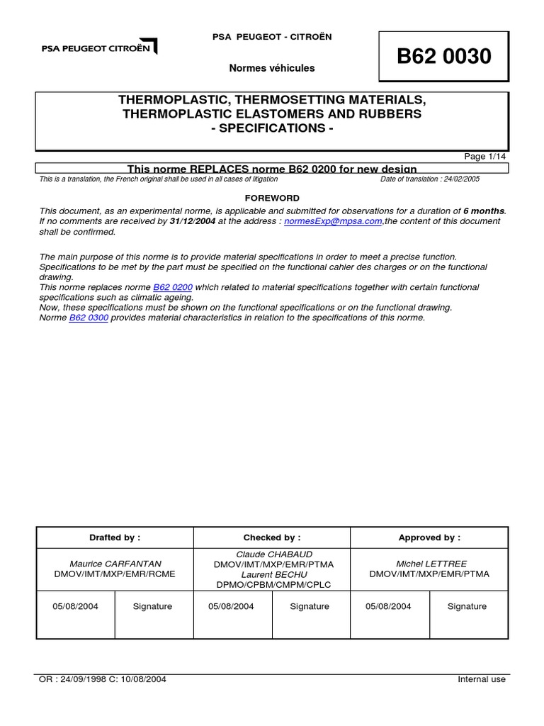 B62 0030 (Rev. C 2004.08) EN THERMOPLASTIC, THERMOSETTING MATERIALS