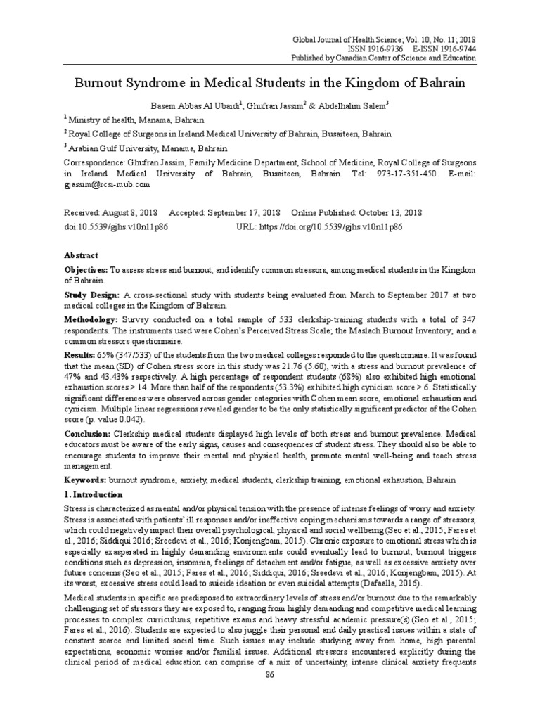 Burnout Syndrome in Medical Students | PDF | Occupational Burnout ...