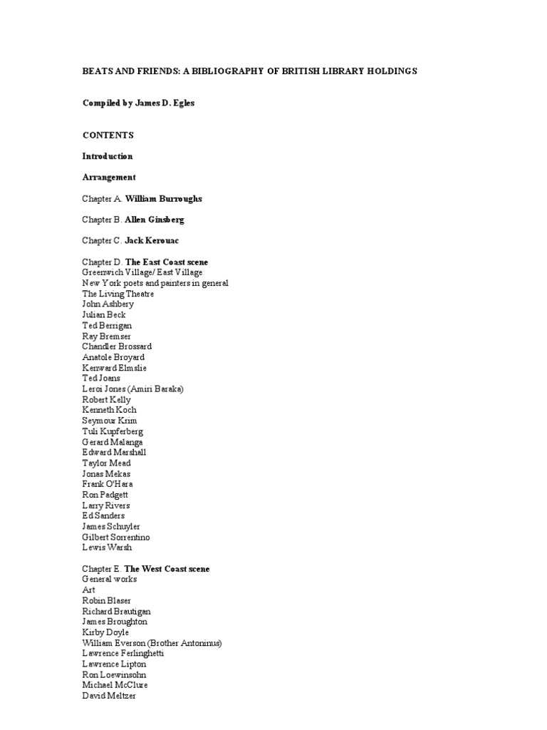 Bl Beats Bibliography Printed Collections Beat Generation - 