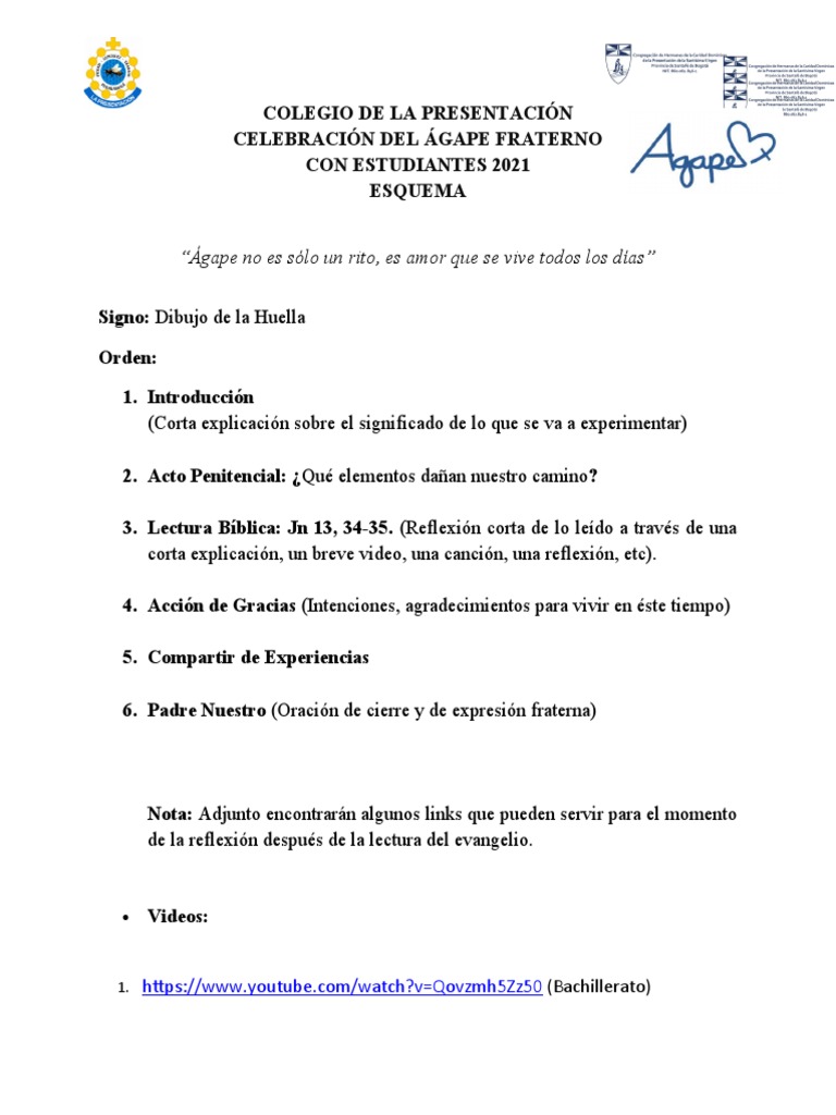 Ágape Fraterno Con Estudiantes 2021. Esquema | PDF