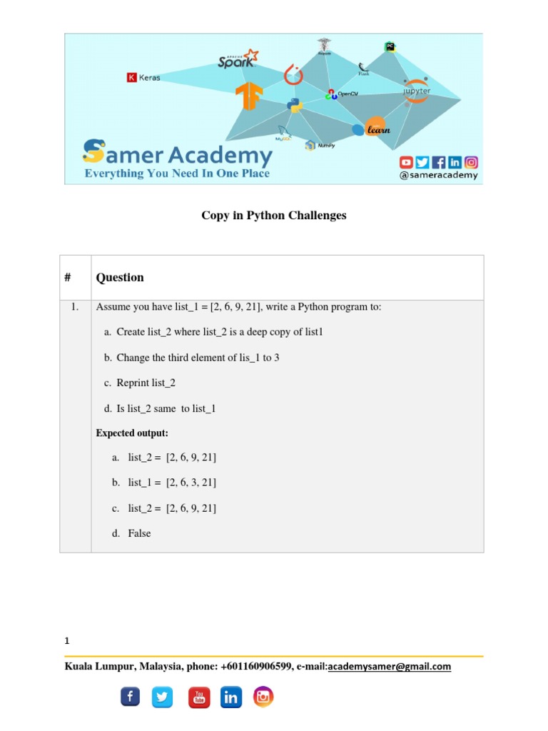 Copy vs Deep Copy in Python Challenges | PDF