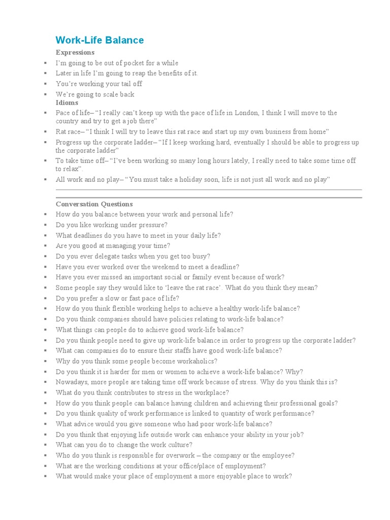 Work-Life Balance | PDF | Labor | Business