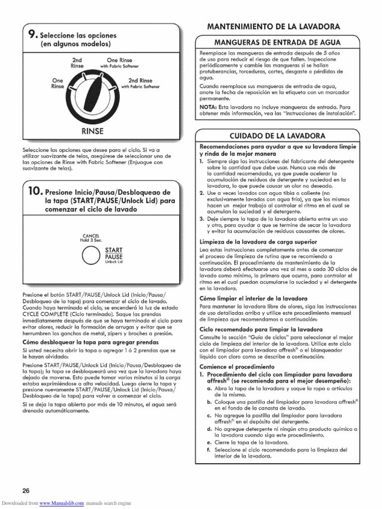 Kenmore 110.20022012 Washing Machine (2652) PDF Detergente Limpieza