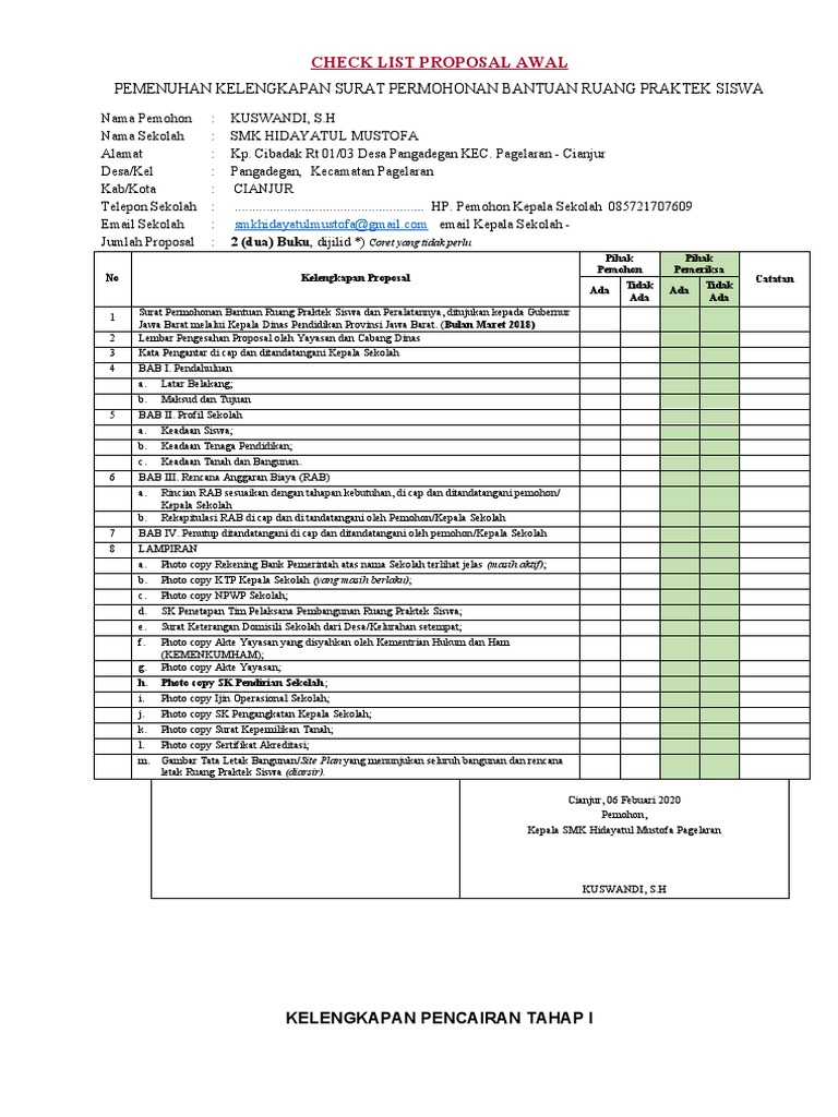 Checklist Proposal Pembangunan RPS SMK | PDF