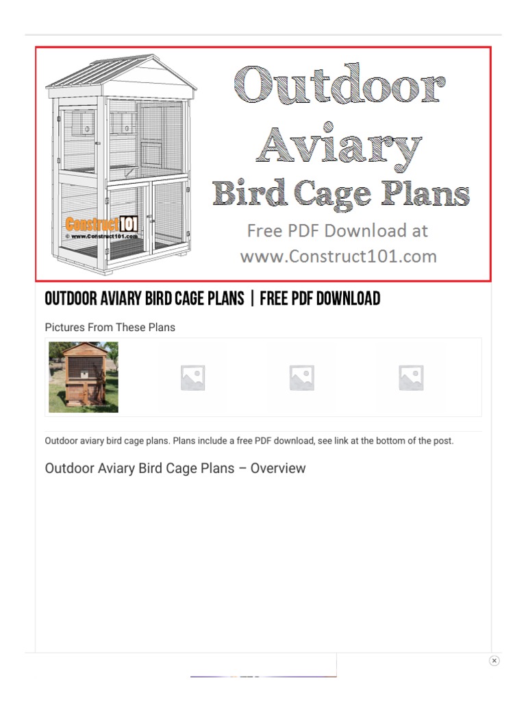 Outdoor Aviary Bird Cage Plans - Free PDF Download - Construct101 | PDF ...