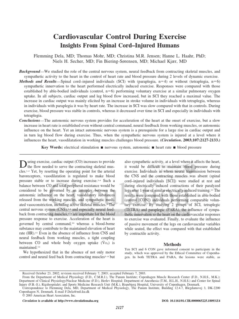 Cardiovascular Control During Exercise Spinal Humans | PDF | Heart ...