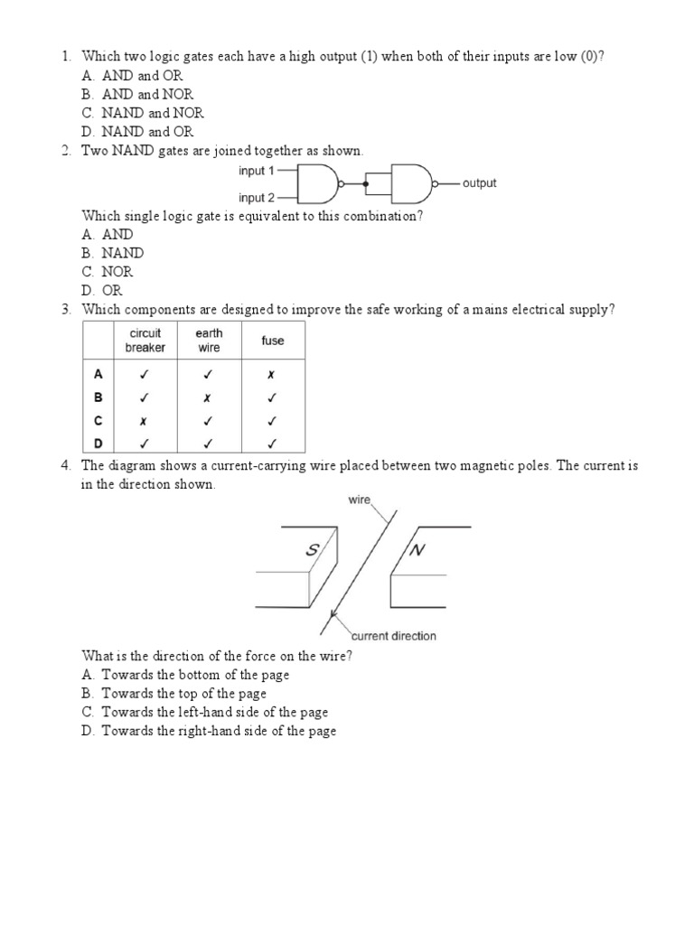Logic Gates, Circuits and Electronics Assessment Multiple Choice