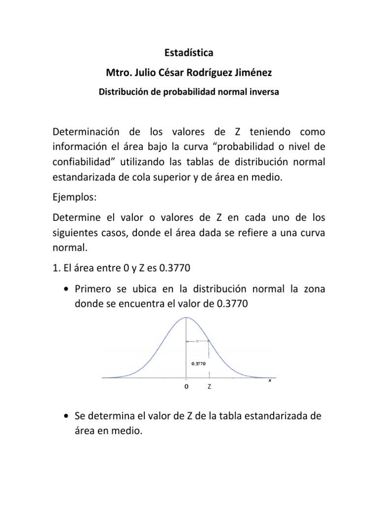 Valores Z en Distribución Normal Inversa | PDF | Distribución normal ...