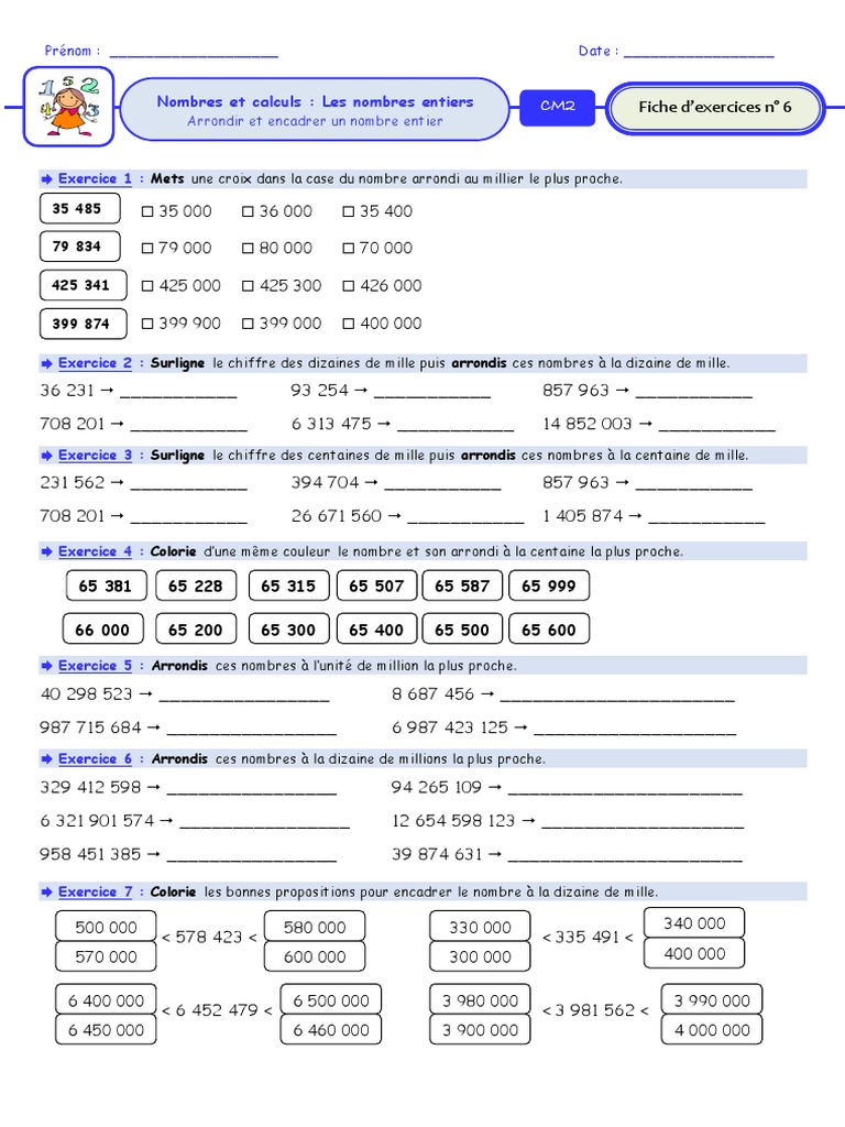 Exercices Comparer Ranger Encadrer Des Nombres Entiers Cm2 Pdf Fiche 6 Arrondir Et Encadrer Un Nombre Entier | PDF