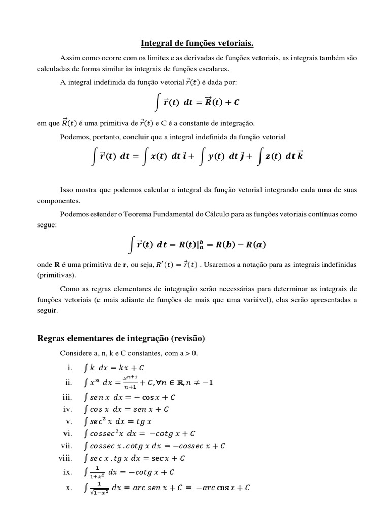 Integrais de Funções Vetoriais | PDF | Integrante | Álgebra linear