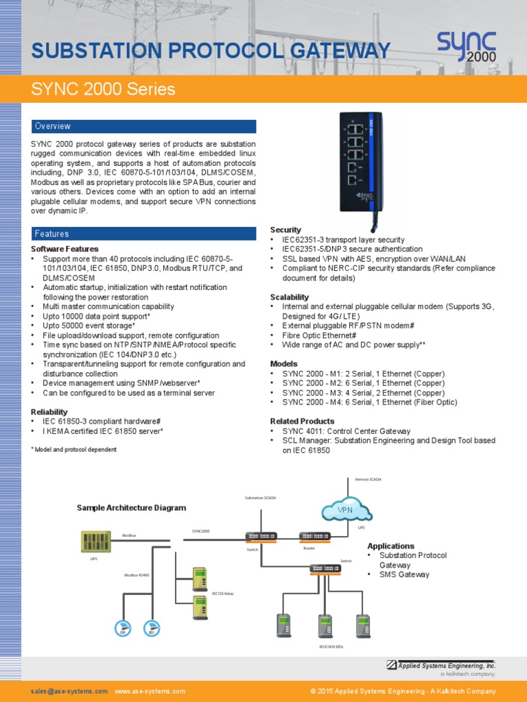 Substation Protocol Gateway: SYNC 2000 Series | PDF | Virtual Private ...