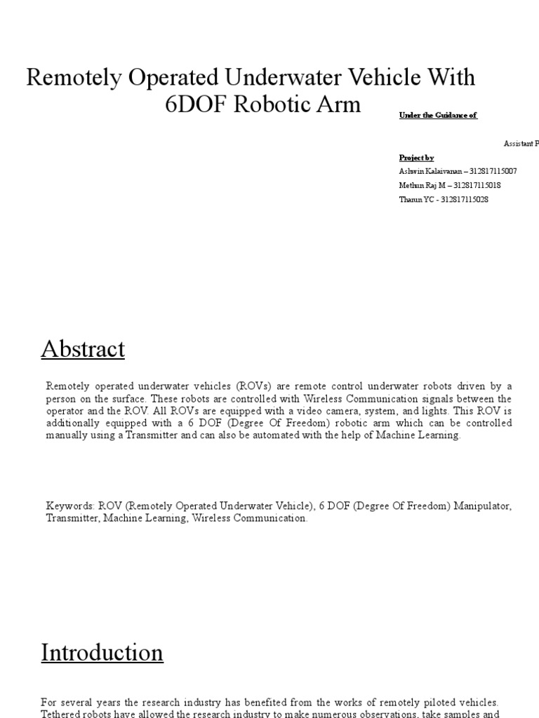 ROV with 6DOF Robotic Arm Design | PDF