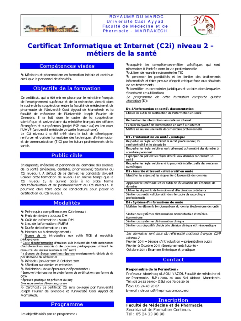 Fiche C2i 2 | PDF | Enseignement médical | Université