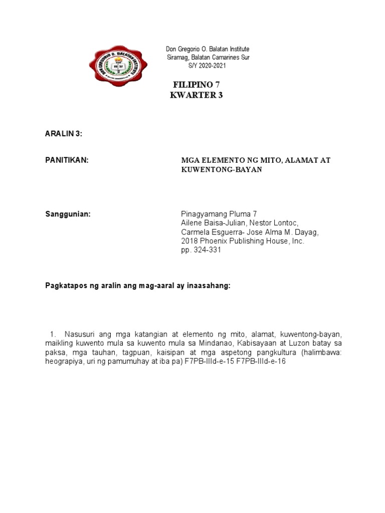 Module 3-FIL 7-3rd Quarter | PDF