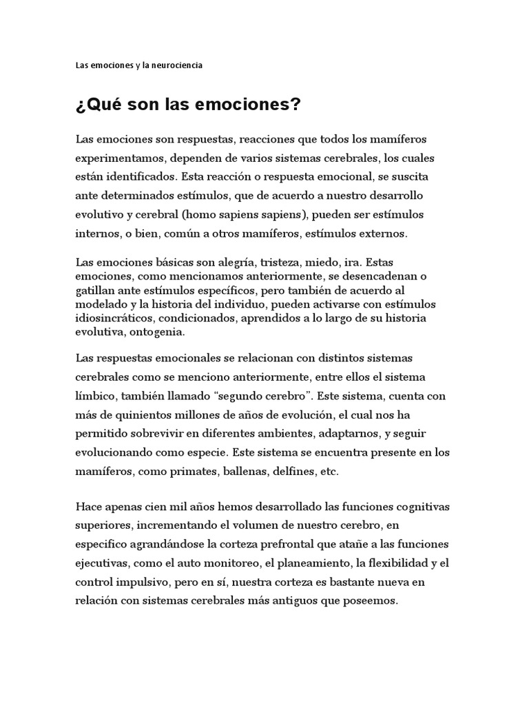 Neurociencia de las emociones: un análisis | PDF | Las emociones | Cerebro