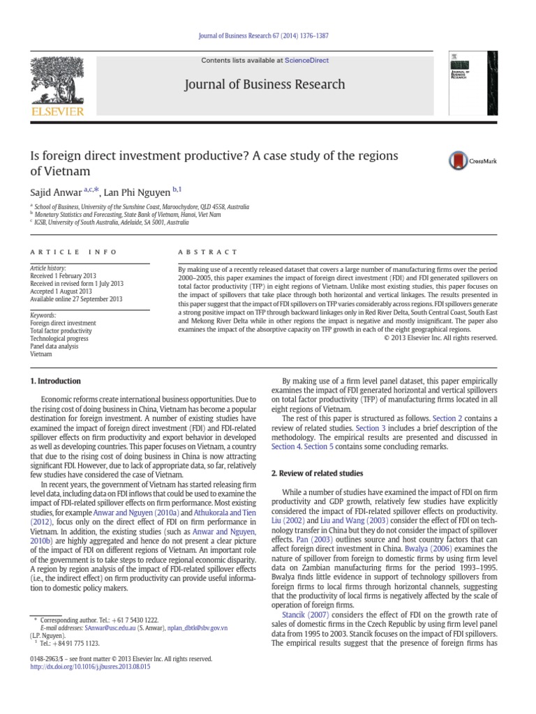 FDI To Productivity in Vietnam | PDF | Foreign Direct Investment | Vietnam
