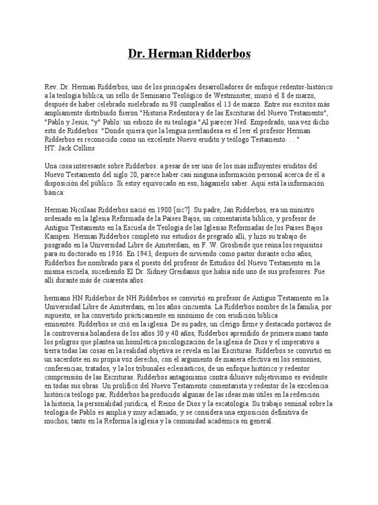 Dr. Herman Ridderbos | PDF | Doctorado | Biblia