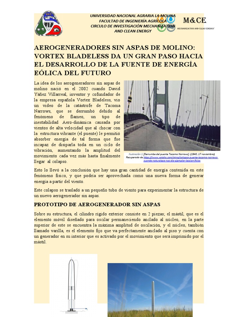 Aerogeneradores Vortex Bladeless Sin Aspas | PDF | Turbina eólica | Física