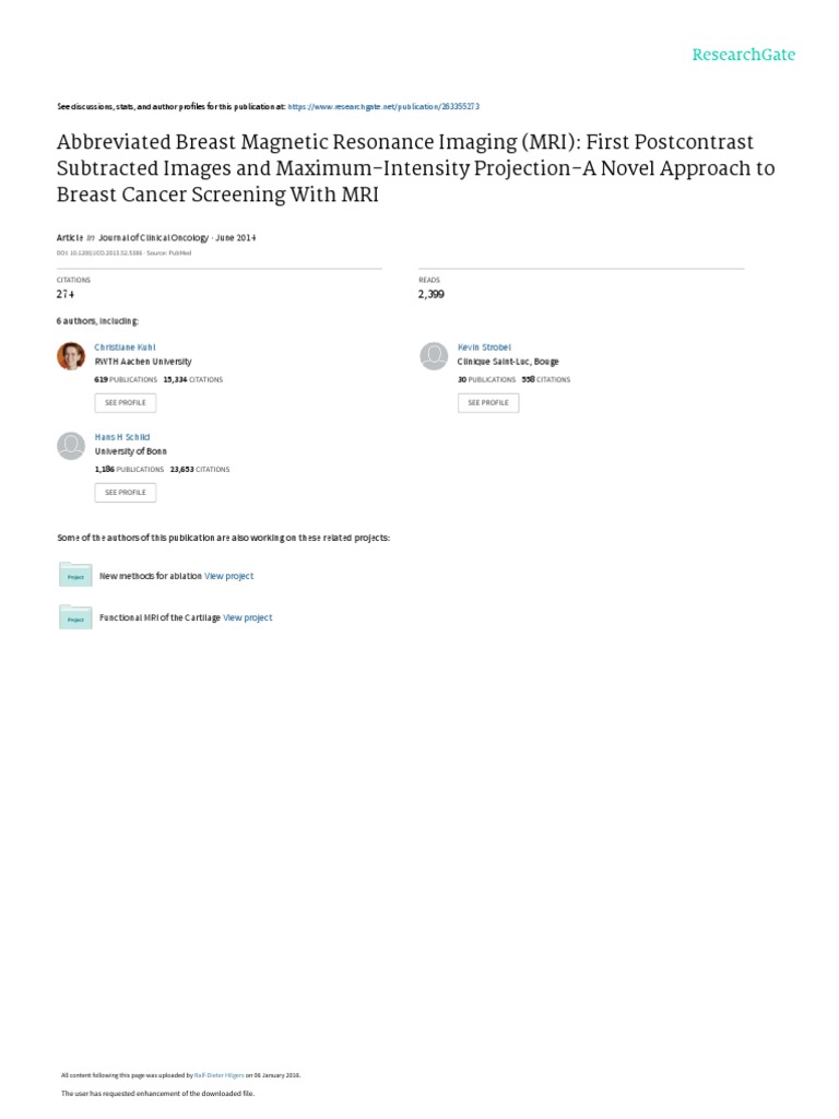 Abbreviated Breast Magnetic Resonance Imaging MRI | PDF | Mammography ...