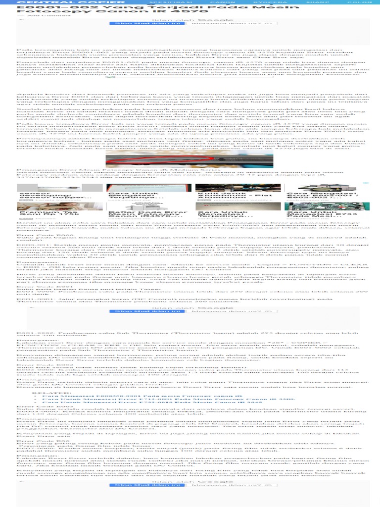 Cara Untuk Mengatasi Terjadinya Error E0001 002 Yang Terjadi Pada Mesin