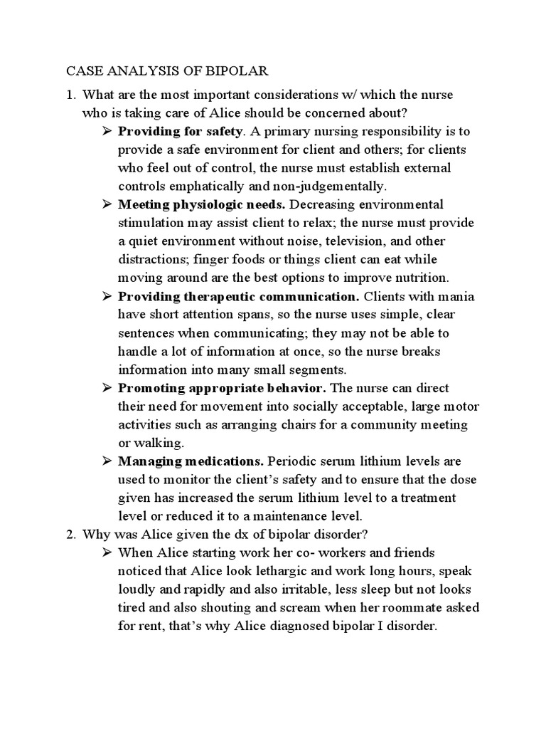 Case Analysis of Bipolar | PDF | Mania | Bipolar Disorder