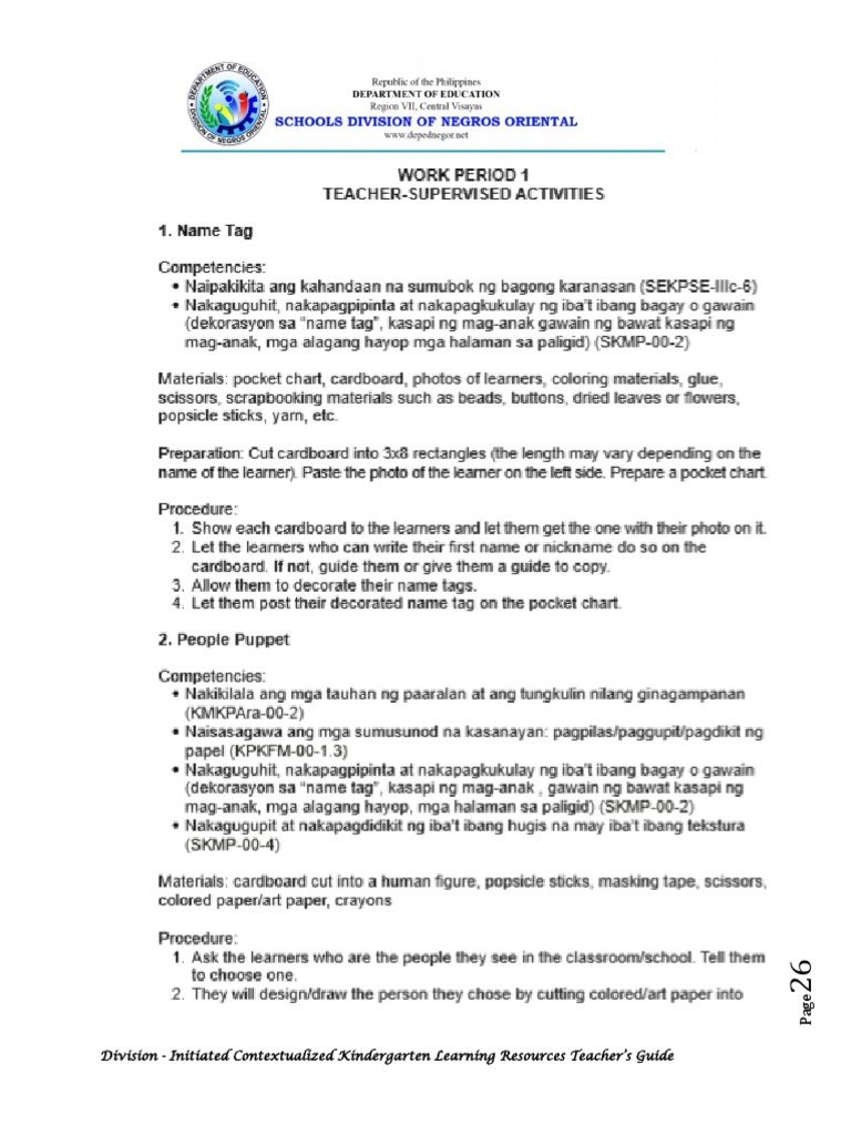 Division Initiated Contextualized Kindergarten Learning Resources