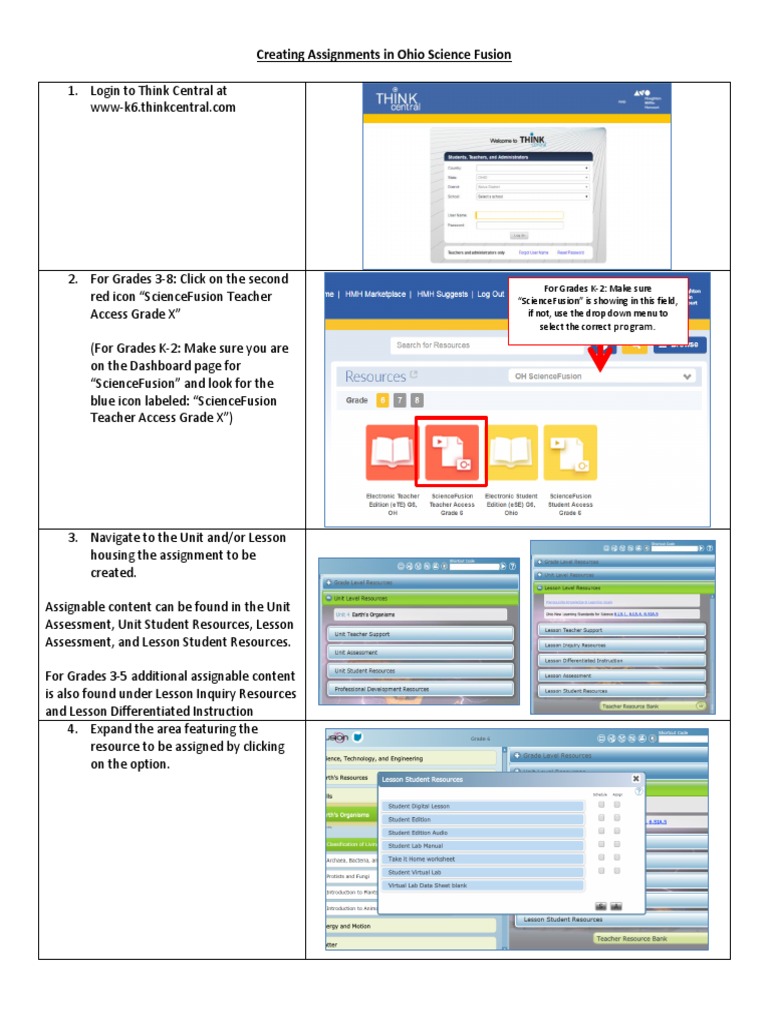 Creating Assignments in Ohio Science Fusion PDF Differentiated