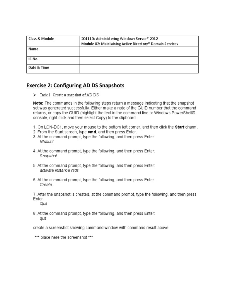 Configuring AD DS Snapshots in Windows Server | PDF | Active Directory ...