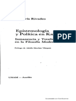 Epistemología y Política en Kant. Inmanencia y Totalidad en La Filosofía Moderna. Ana María Rivadeo.