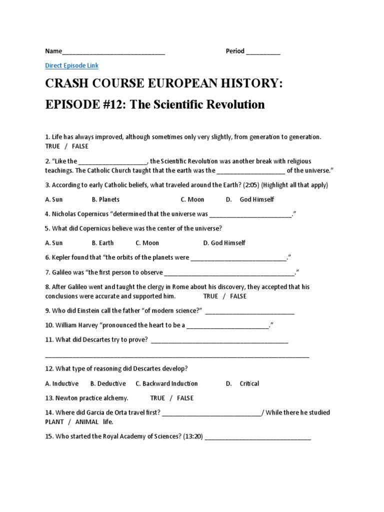 Crash Course European History EPISODE 12 The Scientific Revolution PDF Scientific