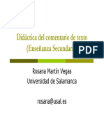 Didáctica Del Comentario de Texto (Enseñanza Secundaria) : Rosana Martín Vegas Universidad de Salamanca Rosana@usal - Es