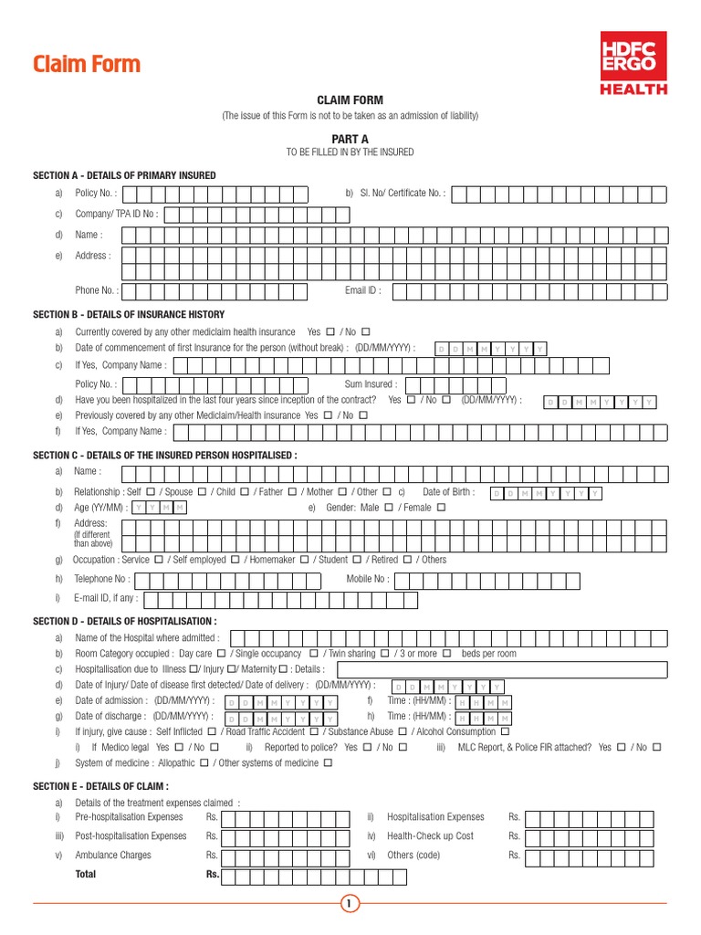 Star Health Insurance Claim Form | PDF | Identity Document | Hospital ...
