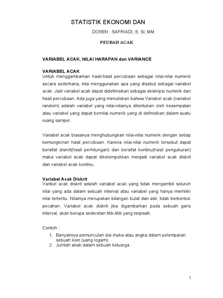 Contoh Variabel Acak Diskrit dan Kontinu | PDF | Metode & Bahan Ajar