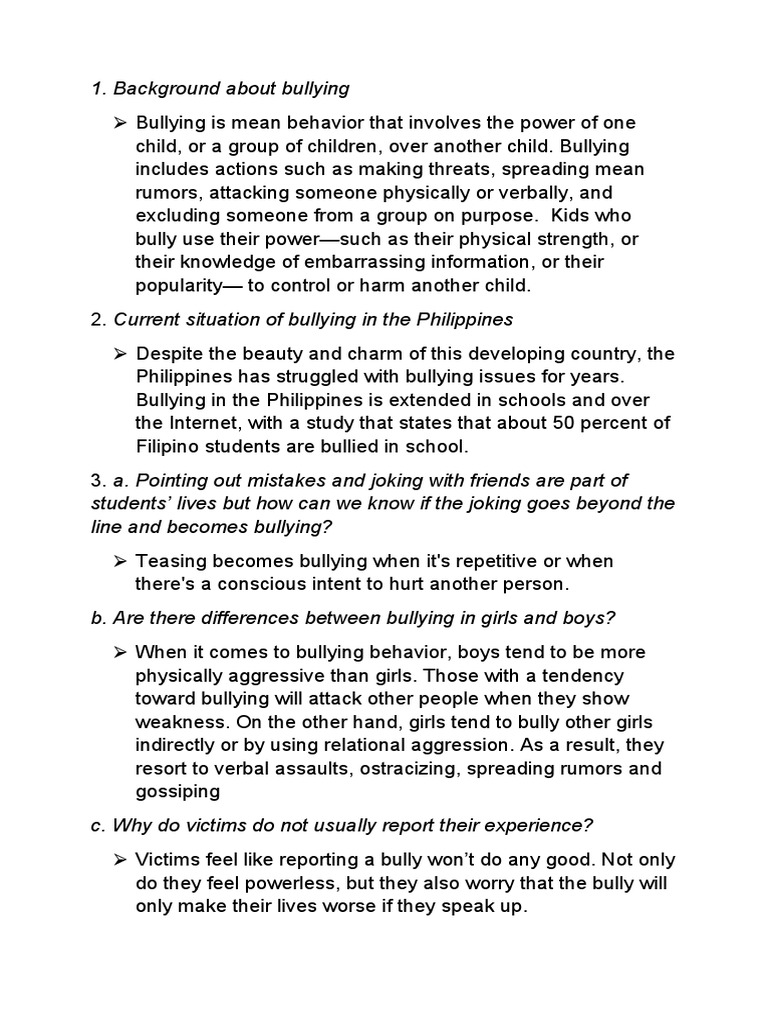 Bullying in The Philippines PDF Bullying Clinical Psychology