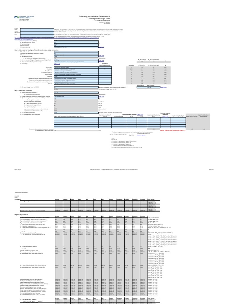 Estimating Air Emissions From External Floating Roof Storage Tanks