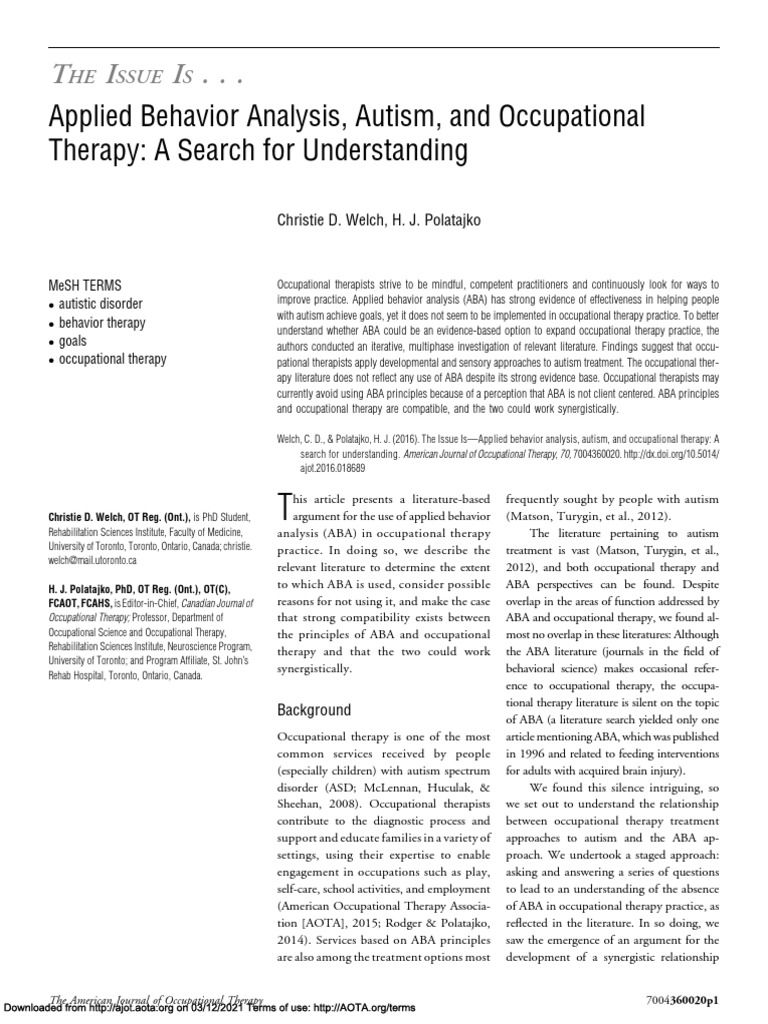 Applied Behavior Analysis Autism And Occupational Therapy A Search For Understanding