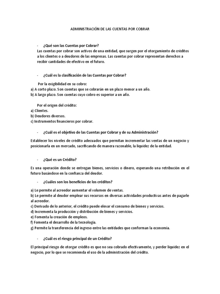 Guía sobre Cuentas por Cobrar y Crédito | PDF | Liquidez de mercado ...