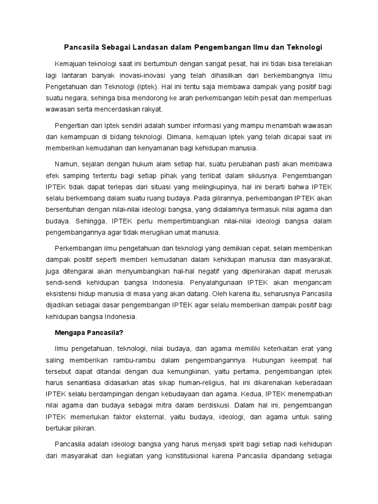 Pancasila Sebagai Landasan Dalam Pengembangan Ilmu Dan Teknologi | PDF ...