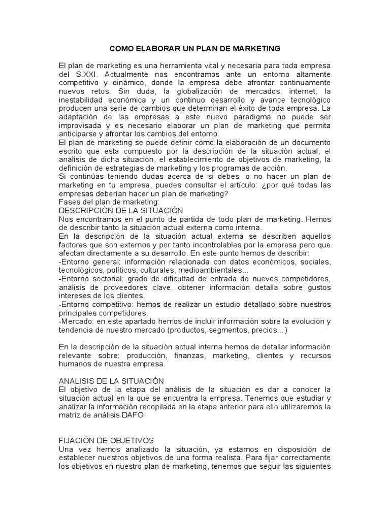 Como Elaborar Un Plan de Marketing | PDF | Producto (Negocio) | Marketing
