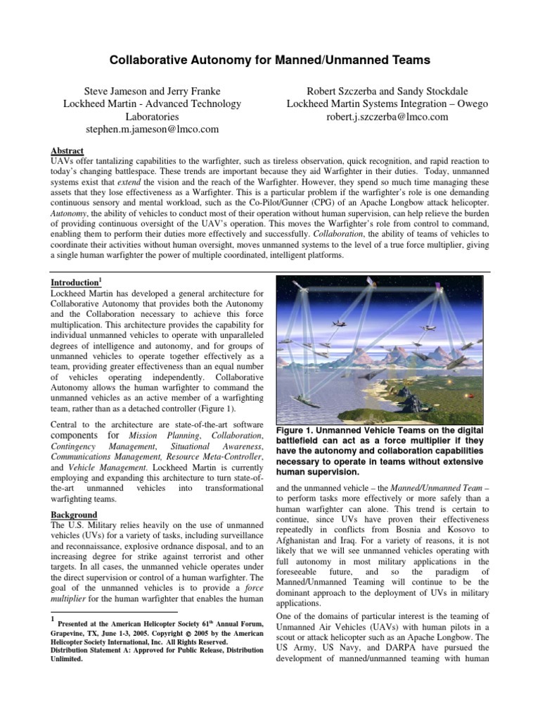 Collaborative Autonomy For Manned/Unmanned Teams | PDF | Situation ...