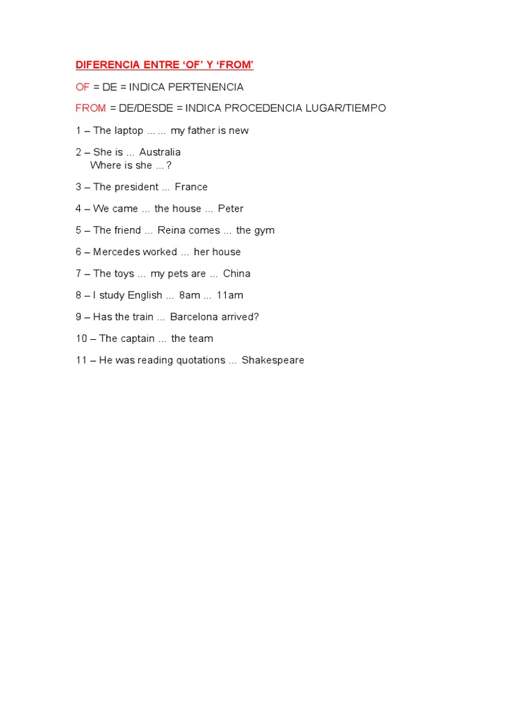 Diferencias entre 'Of' y 'From' | PDF