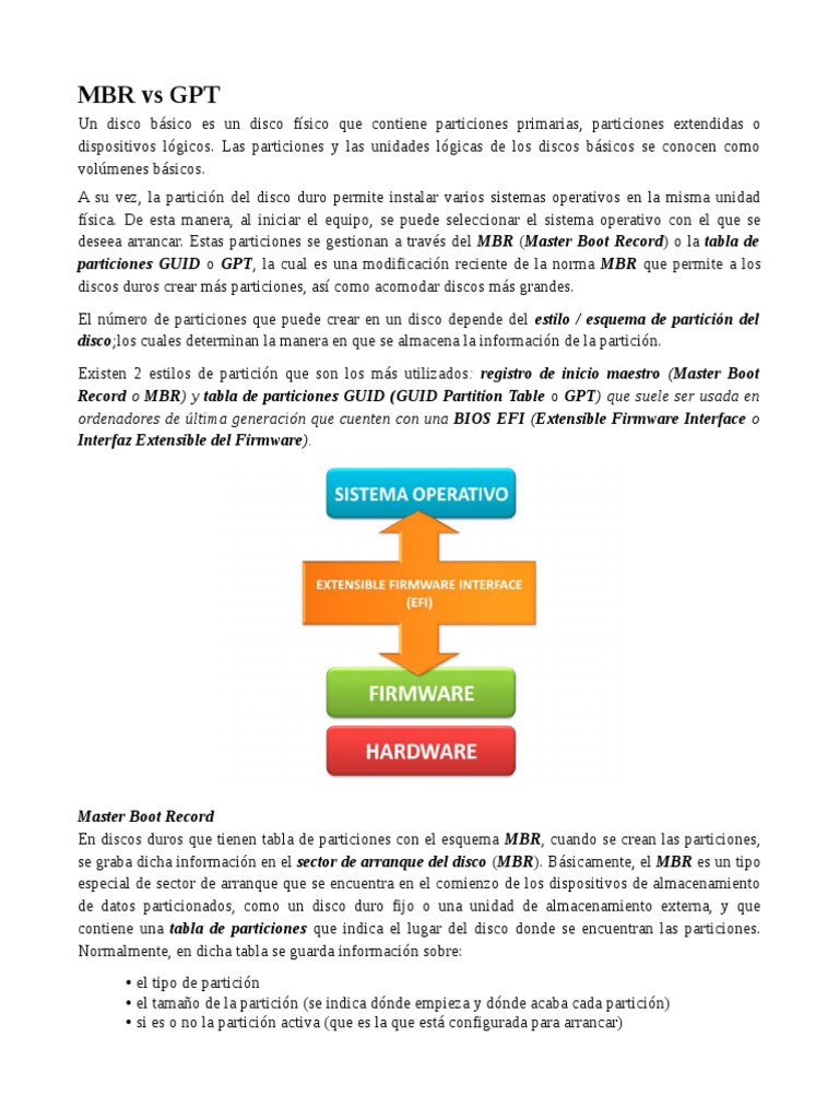 Comparativa MBR y GPT en Particiones | PDF | Hardware de la computadora ...