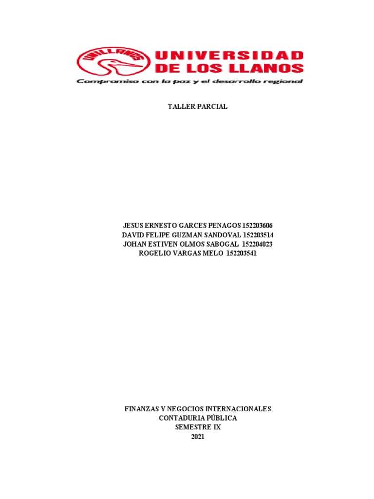 Taller Parcial Finanzas y Negocios Internacionales | PDF | Tipo de ...