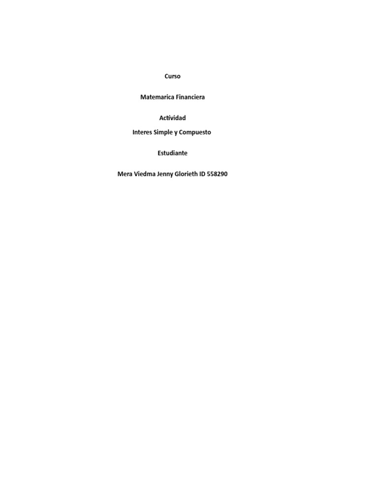 Taller Matemática Financiera | PDF | Interés | Tasas de interés